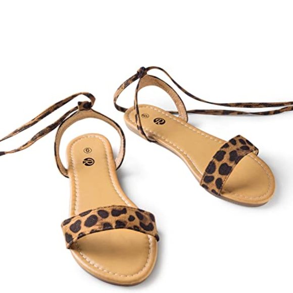 Open Toe Tie Up Ankle Wrap Flat Sandals for Women - Picture 3 of 7